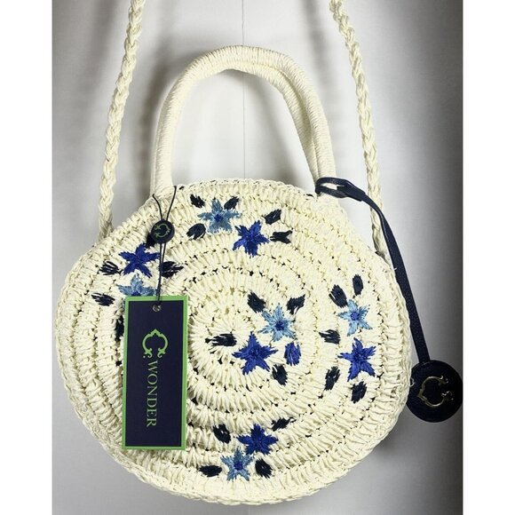 NWT Wonder Small Natural Woven Straw Round Crossbody Shoulder Bag Purse - Picture 2 of 9